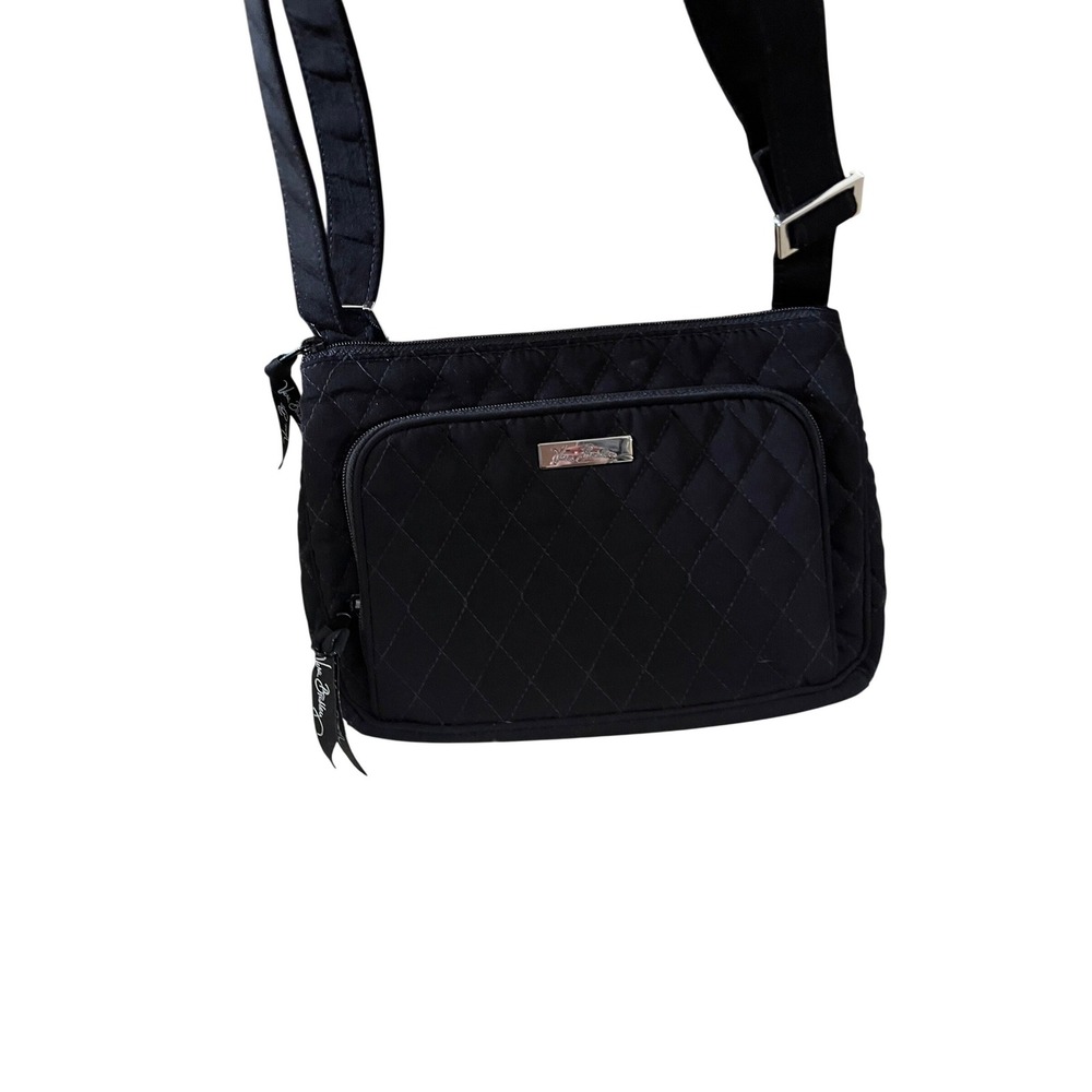 Vera Bradley Black Quilted Microfiber Crossbody Bag Leopard Print Lining Purse‎
